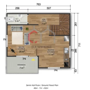 714 zemin kat 100 m2 çizim zemin