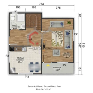 715 zemin kat 105 m2 çizim zemin