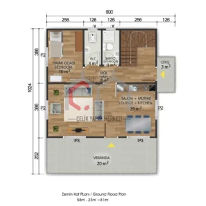 722 zemin kat 149 m2 çizim zemin