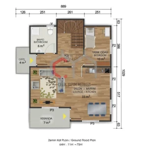 723 zemin kat 150 m2 çizim zemin