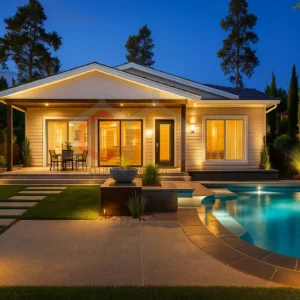 Tek Katlı Prefabrik Villa 135 m2 gece Tek Katlı Prefabrik Villa 135 m2 gece